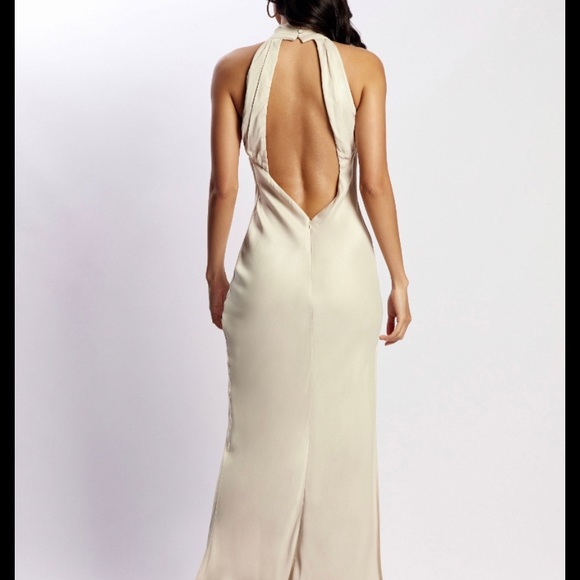 MESHKI Claire Satin Drape Back Maxi Dress - Bone SIZE XS - Picture 4 of 6